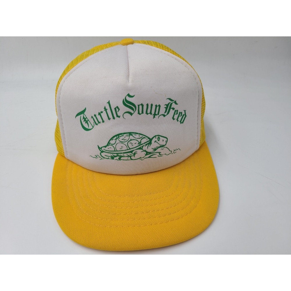 Vintage Turtle Soup Feed Mesh Trucker Snapback Hat Cap Men Women White Yellow